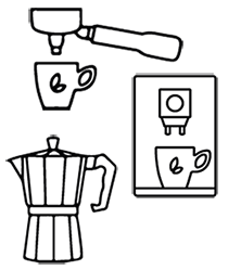 zubereitung Pictogramm Siebträger, Vollautomat, Espressokanne