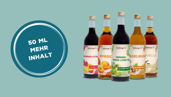 Bio-Sirupe, 50ml mehr Inhalt, Abbildung Sirup Flaschen